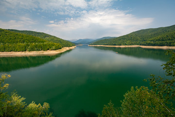 Mountain accumulation lake in Romania. Lake Vidraru