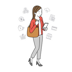 Woman with smartphone isometric illustration
