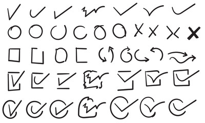 handdrawn check sign mark collection doodle style vector