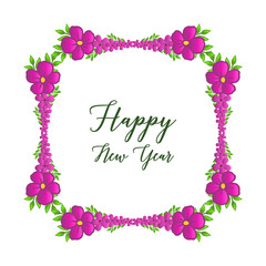 Fototapeta na wymiar Decorative of card happy new year, with pattern of purple wreath frame. Vector