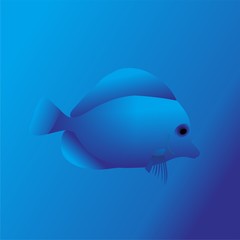 Fish Icon, Cute Cartoon Funny Character with Blue Color, Swim in Water – Flat Design 