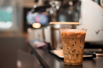 ice latte coffee in plastic glass