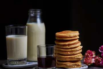 Milk and pancake for morning meal