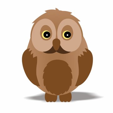 Owl Icon, Cute Cartoon Funny Character with Brown Color – Flat Design 
