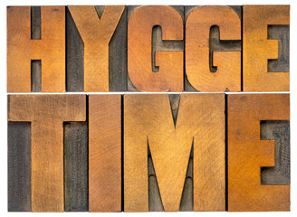 hygge time word abstract in wood type