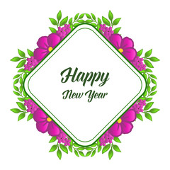 Crowd of beautiful purple wreath frame for poster happy new year. Vector