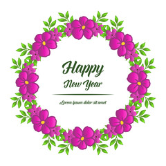 Design invitation card happy new year, with cute purple flower frame. Vector