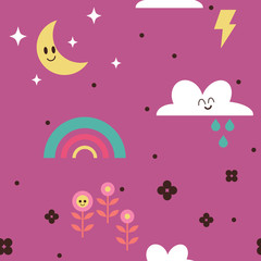 Seamless pattern with cute simple characters