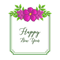 Design invitation card happy new year, with cute purple flower frame. Vector