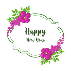 Shape art of frame with beautiful purple flower, for handwritten card happy new year. Vector