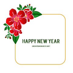 Ornament art of red flower frame, for banner or poster happy new year. Vector