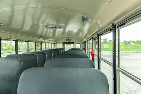 Rear view in a school bus angled landscape