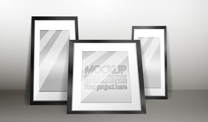 Collection of vector simple elegant minimalist empty frames placed on the floor