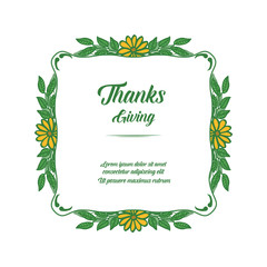 Invitation and greeting card of thanksgiving, plant of orange flower frame. Vector