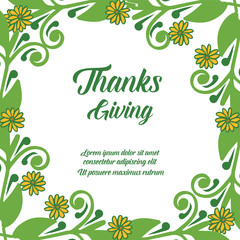 Lettering thanksgiving hand drawn, with graphic orange flower frame. Vector