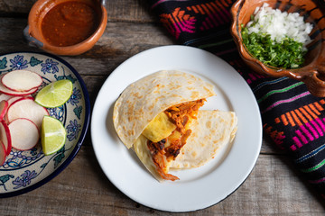 Mexican quesadilla with pork also called 