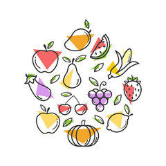 natural healthy food and vegetables vector background with flat icons design