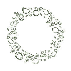 natural healthy food and vegetables vector background with flat icons design