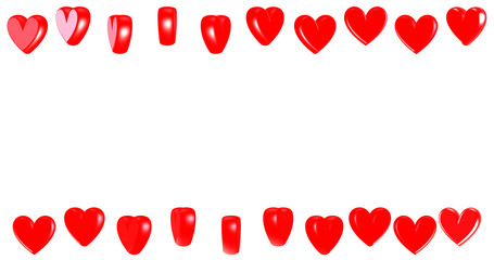 3D red hearts on white background