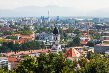 Ljubljana, Slovenia, August 5, 2019. Picturesque city view from the review site Ljubljanski grad