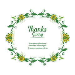 Greeting card thanksgiving, with style of green leafy flower frame. Vector