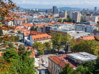 Ljubljana, Slovenia, August 5, 2019. Picturesque city view from the review site Ljubljanski grad