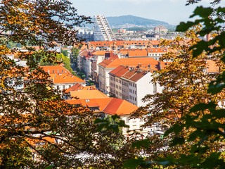 Ljubljana, Slovenia, August 5, 2019. Picturesque city view from the review site Ljubljanski grad