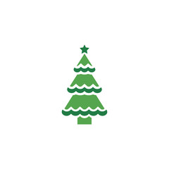 Christmas tree. Tree icon in flat design. Xmas cartoon background. merry spruce fir. Winter illustration isolated on white. Pine.