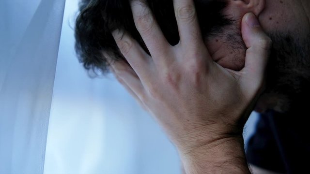 Man showing stress or depression struggle with mental emotions concept.