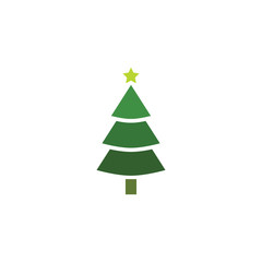 Christmas tree. Tree icon in flat design. Xmas cartoon background. merry spruce fir. Winter illustration isolated on white. Pine.