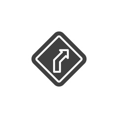 Turn right road sign vector icon. filled flat sign for mobile concept and web design. Right turn traffic sign glyph icon. Symbol, logo illustration. Vector graphics