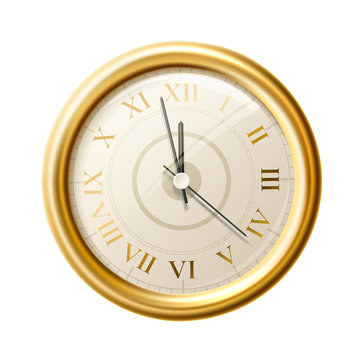 Vector realistic golden wall clock greek numbers