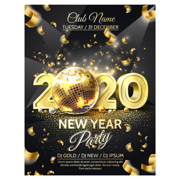 Vector 2020 New Year Party Golden Disco Ball