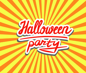 Halloween party vector lettering with yellow rays in retro style.