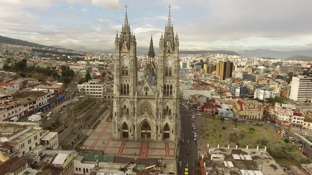 Aerial of Basilica Del Voto Nacional in Quito Equador