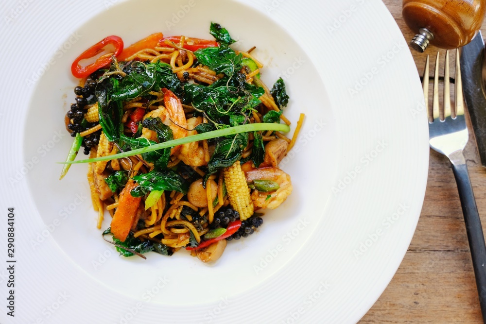 Poster noodles with vegetables