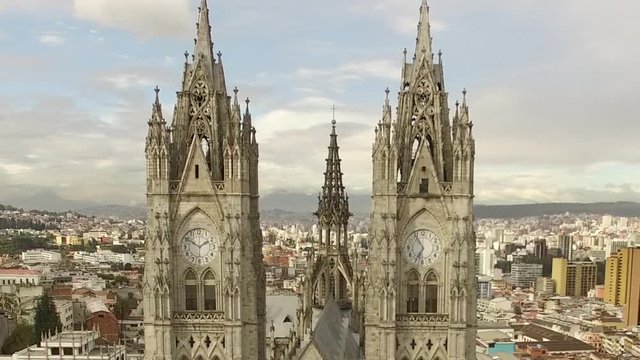 Aerial of Basilica Del Voto Nacional in Quito Equador