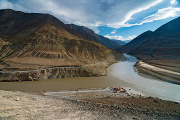 Sangam Indus and Zanskar river confluence, Ladakh, India