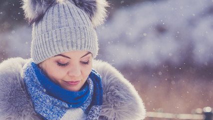 Female wearing warm outfit during winter