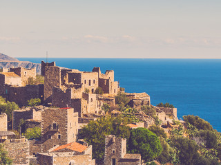 Fototapeta premium Old tower houses in village Vathia on Mani, Greece
