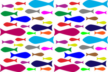 abstract colored fish pattern on white background, repeating pattern, vector illustration