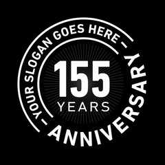 155 years anniversary logo template. One hundred and fifty-five years celebrating logotype. Black and white vector and illustration.