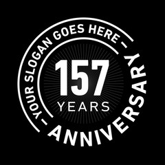 157 years anniversary logo template. One hundred and fifty-seven years celebrating logotype. Black and white vector and illustration.