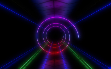 3D abstract background with neon lights . 3d illustration