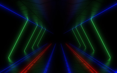 Fototapeta na wymiar 3D abstract background with neon lights . 3d illustration