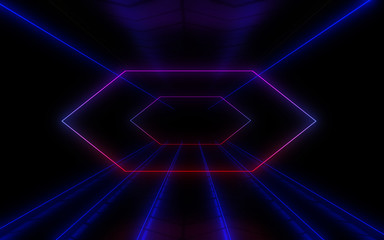 3D abstract background with neon lights . 3d illustration