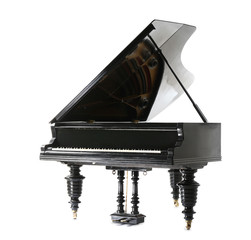 Black grand piano on white background