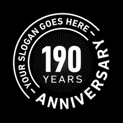 190 years anniversary logo template. One hundred and ninety years celebrating logotype. Black and white vector and illustration.