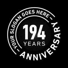 194 years anniversary logo template. One hundred and ninety-four years celebrating logotype. Black and white vector and illustration.