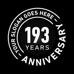 193 years anniversary logo template. One hundred and ninety-three years celebrating logotype. Black and white vector and illustration.